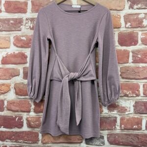 R Vivimos Dress Women's S Dusty Purple Pink Knit Tie Waist Long Balloon Sleeves
